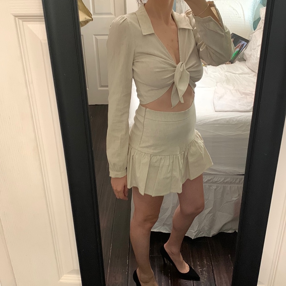 Skirt and top set summer dress linen tie front skirt is a short 2 piece set